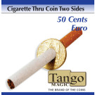 Cigarette through coin 50 cents euro two sides by Tango